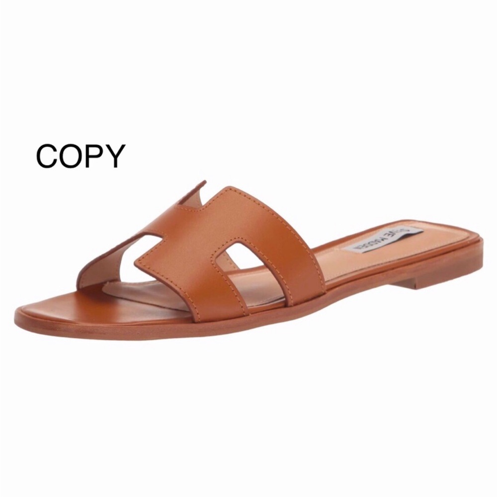 🤎Light Brown H-band Design Open Toe Slip-on Leather Flat Slide Sandals